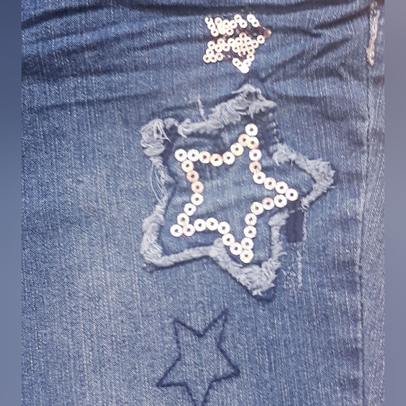 SO Star Patch Skinny Jeans with Braided Belt - Girl's Size 14 Embellished Jeans - Picture 4 of 12